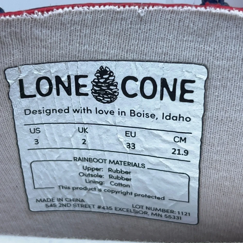 Lone Cone Kids Size 3 Red Navy Blue Waterproof Rubber Rain Boots New